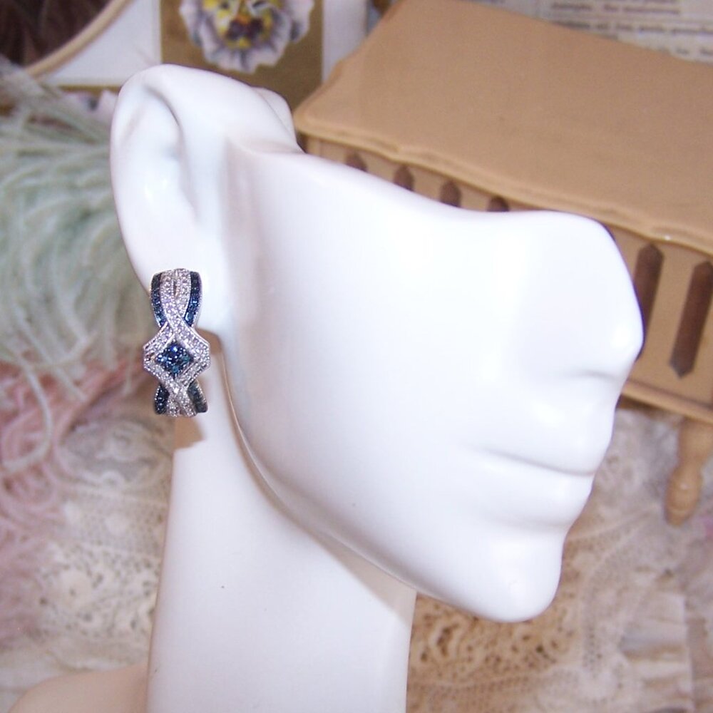 JWBR Made in India Sterling Silver Blue/Clear Lab Diamond Pierced Earrings